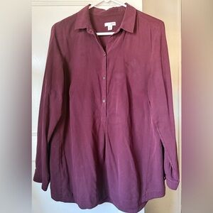 J. Jill Silk Burgundy Button-Up Shirt
